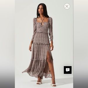 ASTR Lovestruck Floral Halter Maxi Dress in Brown Purple Multi